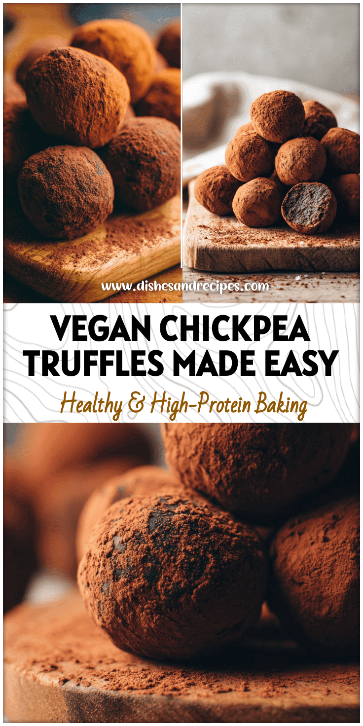 Close-up of easy healthy chocolate truffles made with chickpeas and dark cocoa on a wooden board.